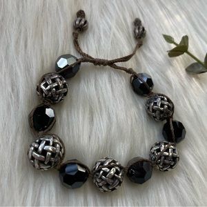Silver tone weaved glass bead adjustable bracelet